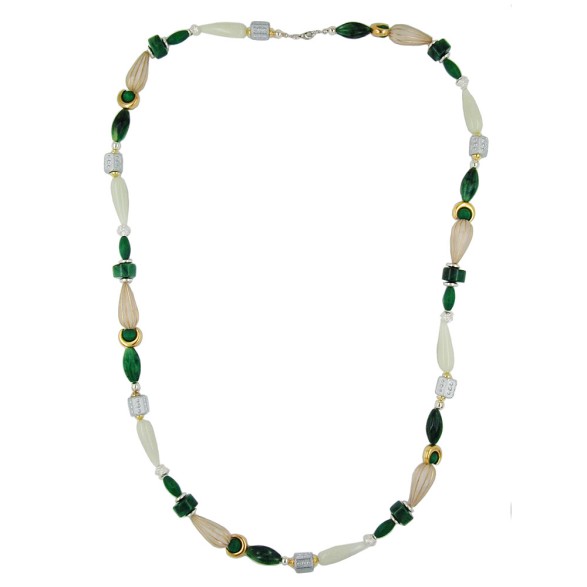 necklace beads mint-green & silver 90cm