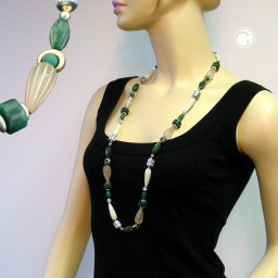 necklace beads mint-green & silver 90cm