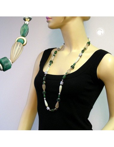 necklace beads mint-green & silver 90cm