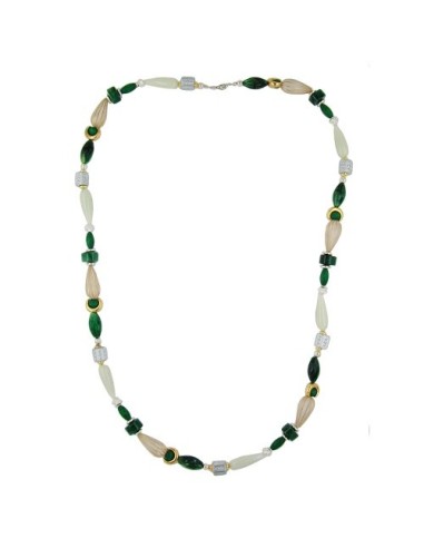 necklace beads mint-green & silver 90cm