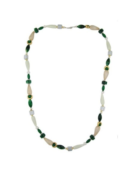 necklace beads mint-green & silver 90cm