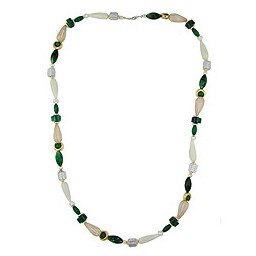 necklace beads mint-green & silver 90cm