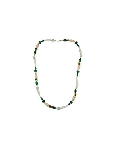 necklace beads mint-green & silver 90cm