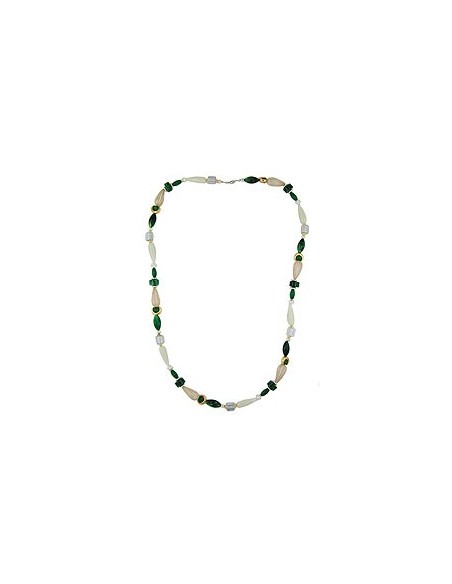 necklace beads mint-green & silver 90cm