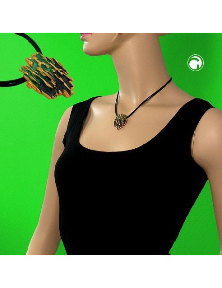 necklace tree bark design dark green/ gilded