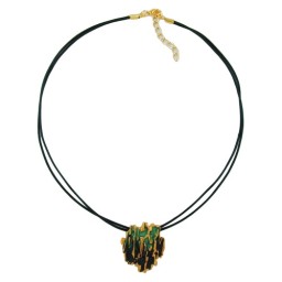 necklace tree bark design dark green/ gilded