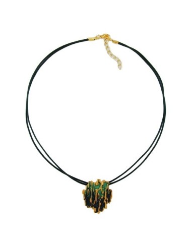 necklace tree bark design dark green/ gilded
