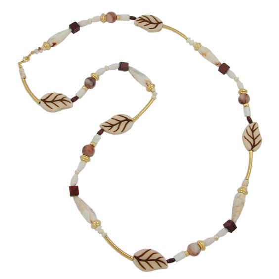 necklace leafs beige-brown 92cm