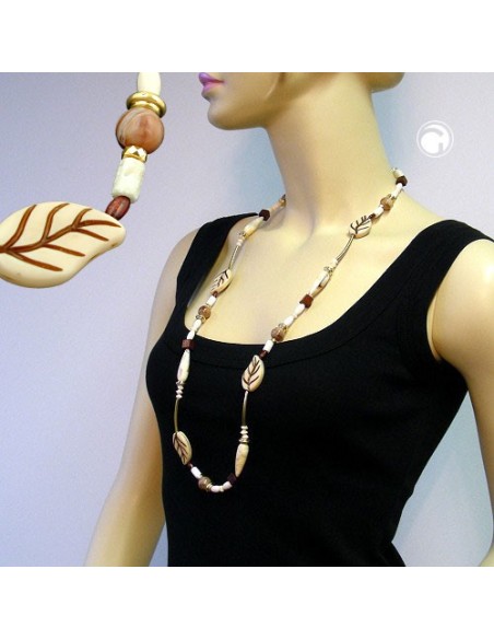 necklace leafs beige-brown 92cm