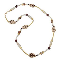 necklace leafs beige-brown 92cm