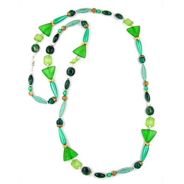 necklace beads silk-green-patina 120cm