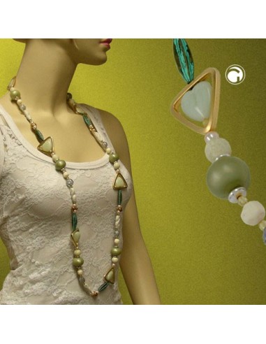 necklace beads green-patina-gold 110cm