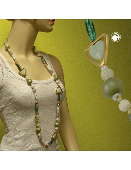 necklace beads green-patina-gold 110cm