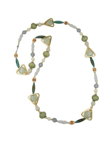 necklace beads green-patina-gold 110cm