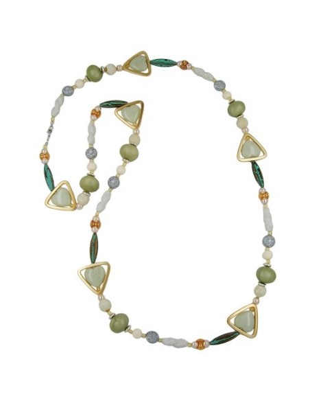 necklace beads green-patina-gold 110cm