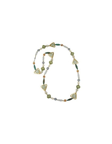 necklace beads green-patina-gold 110cm