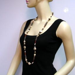 necklace beads beige-brown 110cm