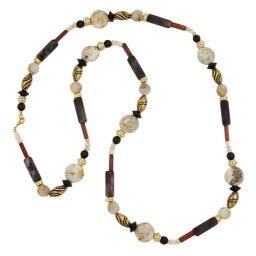 necklace beads beige-brown 110cm