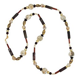 necklace beads beige-brown 110cm