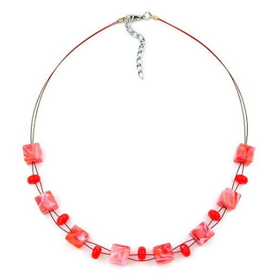 necklace cube beads light red marbled 45cm