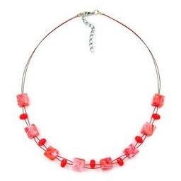 necklace cube beads light red marbled 45cm