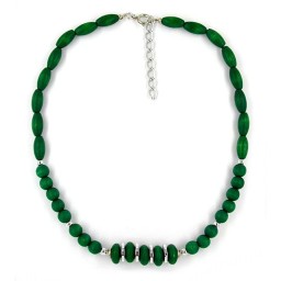 necklace wood-bead green silver