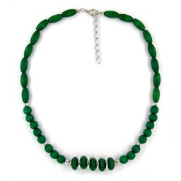 necklace wood-bead green silver