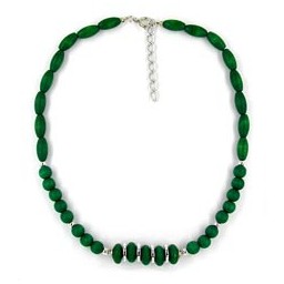 necklace wood-bead green silver