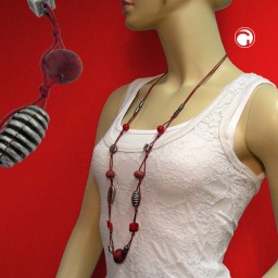 necklace red marbled antique silver 100cm