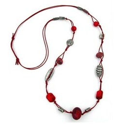 necklace red marbled antique silver 100cm