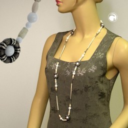 necklace beads white-silver-tone 108cm