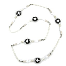 necklace beads white-silver-tone 108cm