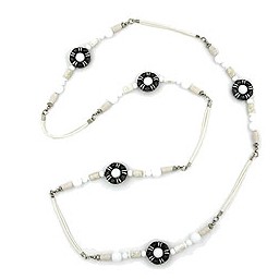 necklace beads white-silver-tone 108cm