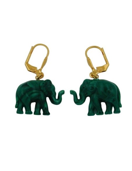 leverback earrings tiny elephants green marbled