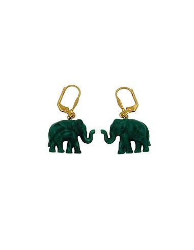 leverback earrings tiny elephants green marbled
