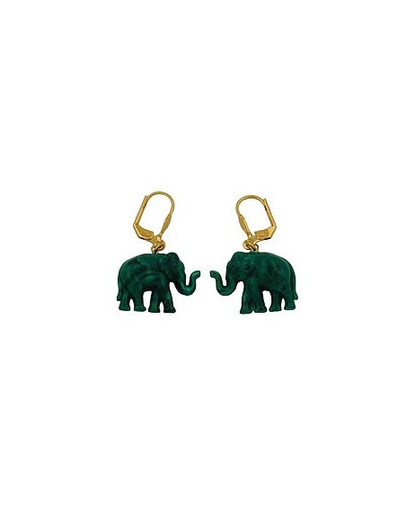 leverback earrings tiny elephants green marbled