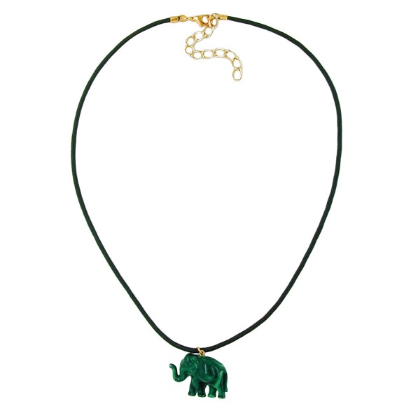 necklace elephant tiny dark green marbled