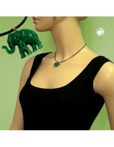 necklace elephant tiny dark green marbled
