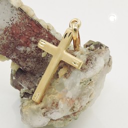 pendant 20x13mm cross matt with diamond cut 9k gold