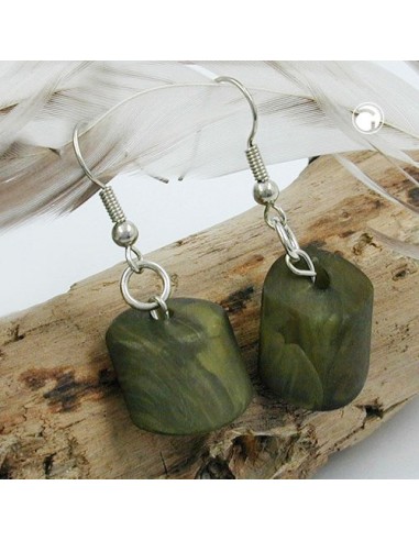 hook earrings slanted bead green olive