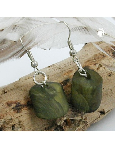 hook earrings slanted bead green olive