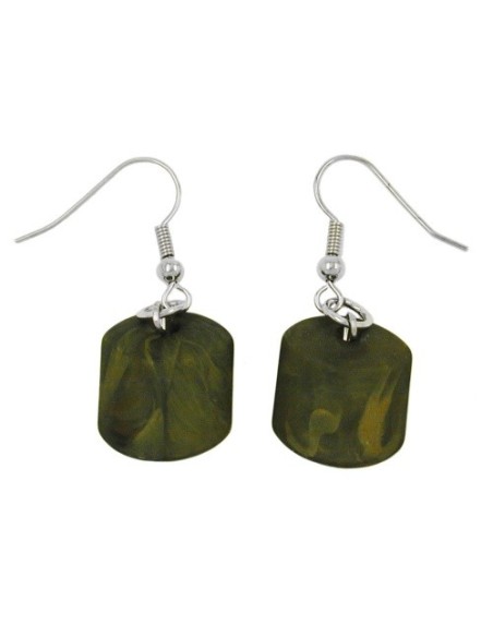 hook earrings slanted bead green olive