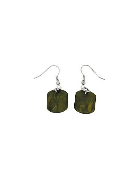 hook earrings slanted bead green olive