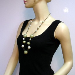 necklace beads olive-white 90cm