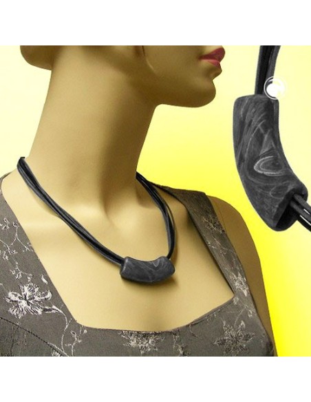 necklace tube flat silver & black 50cm
