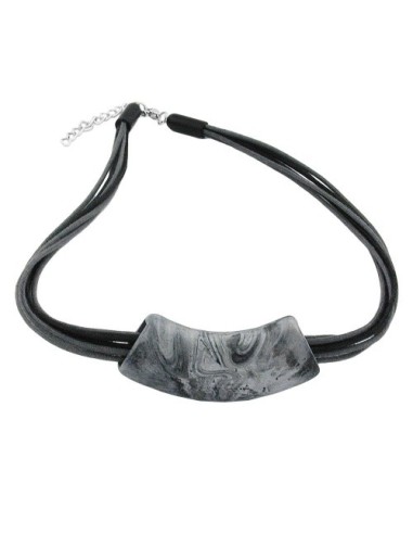 necklace tube flat silver & black 50cm