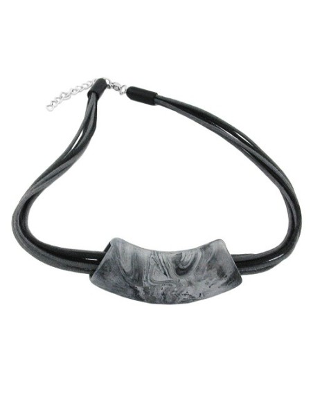 necklace tube flat silver & black 50cm