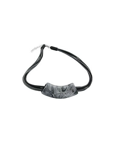 necklace tube flat silver & black 50cm