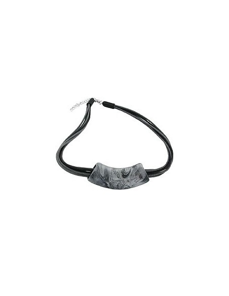 necklace tube flat silver & black 50cm