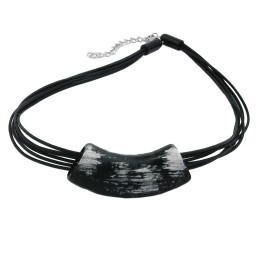 necklace tube flat black & silver 50cm